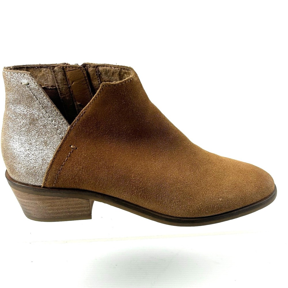 Frye And Co Size 8.5 Caden‎ Cognac Tan Suede Boots Booties Ankle Glitter Heel